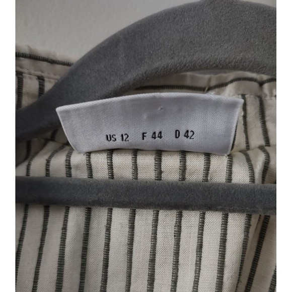 Akris Punto Silk Blazer Jacket Womens 12 Ivory Green Stripe Snap Button Coat - Picture 6 of 8